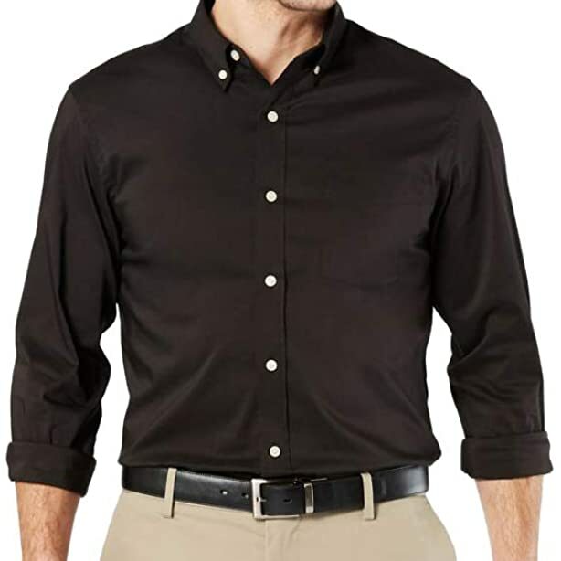 Black Dockers men non iron shirt with white buttons