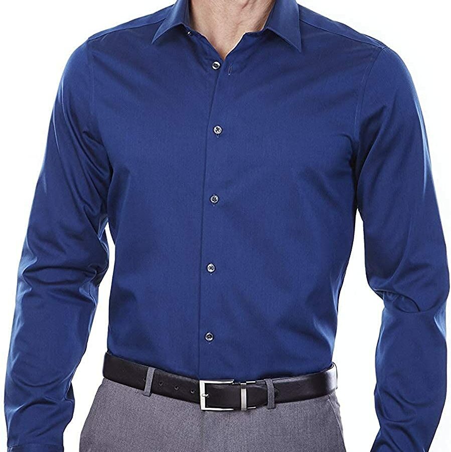 Calvin Klein men's blue color dress shirt with a grey pant