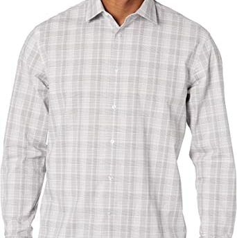 Calvin Klein's non iron shirt in a grey and dark check lines