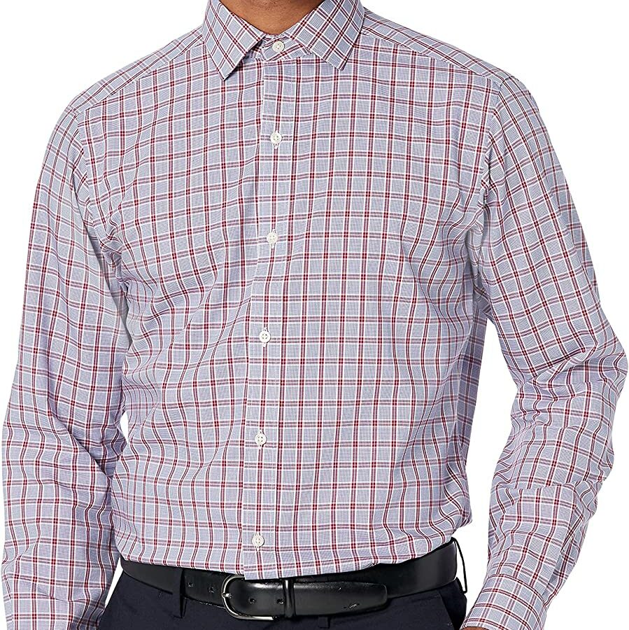 Buttoned down non iron shirt in a blue and red check.